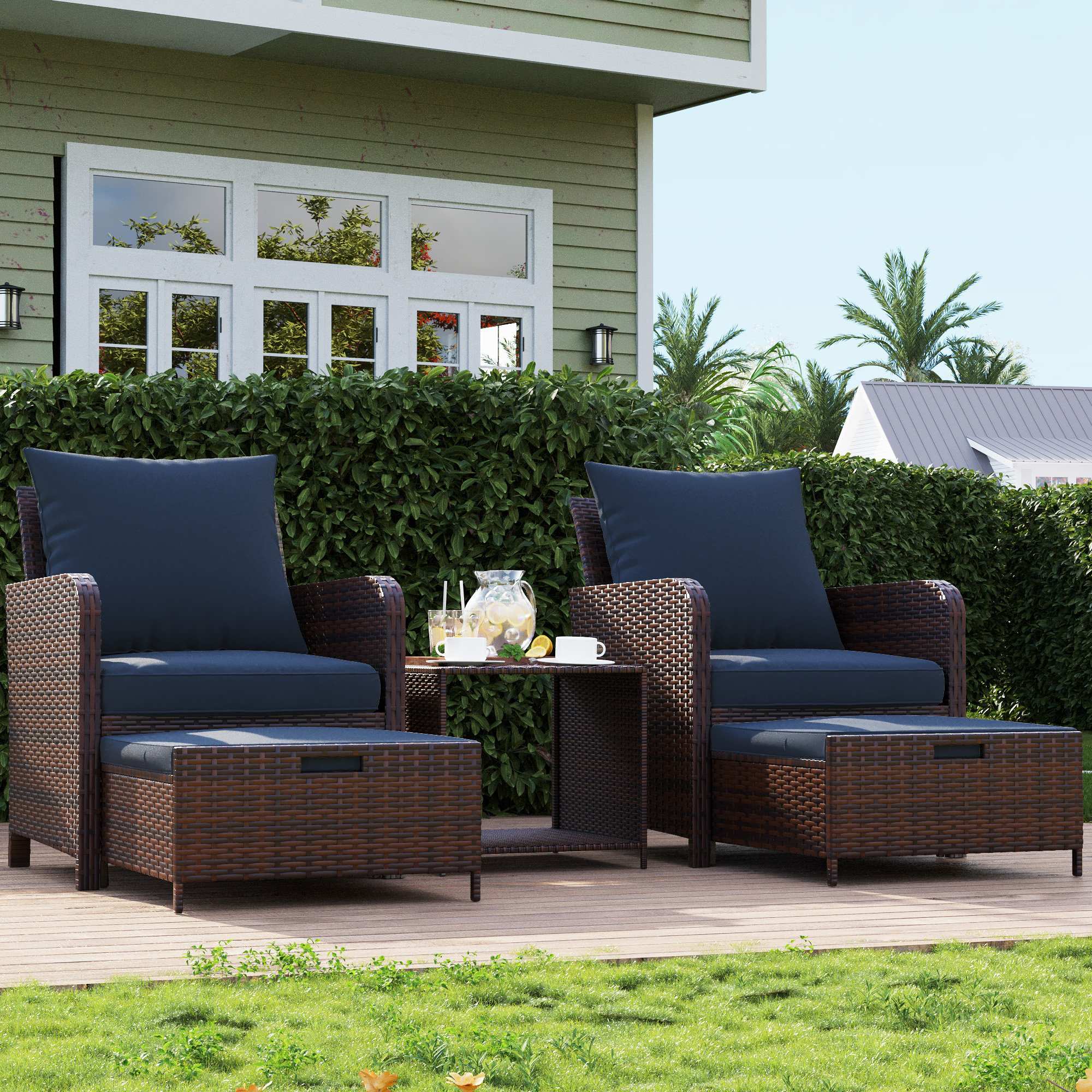 Ebern Designs Pieces Patio Furniture Set With Ottomans Wayfair